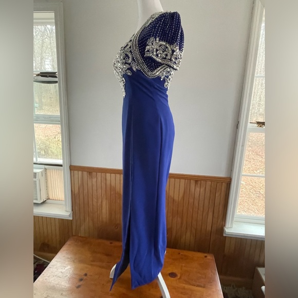 Vintage Gown, Midnight Blue with Silver Sequins and Beads - Picture 5 of 16